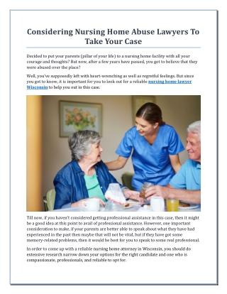 Considering Nursing Home Abuse Lawyers To Take Your Case