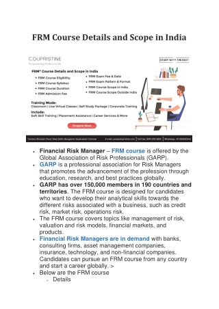 FRM Course Details and Scope in India