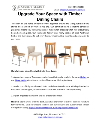 Upgrade Your Space with Timber Dining Chairs