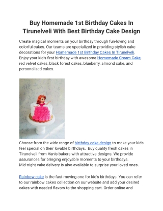 Buy Homemade 1st Birthday Cakes In Tirunelveli With Best Birthday Cake Design