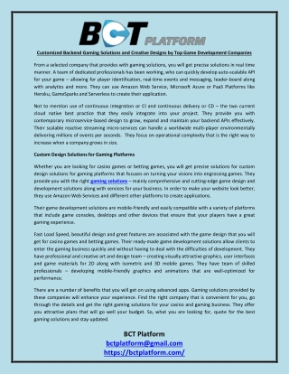 Customized Backend Gaming Solutions and Creative Designs by Top Game Development Companies