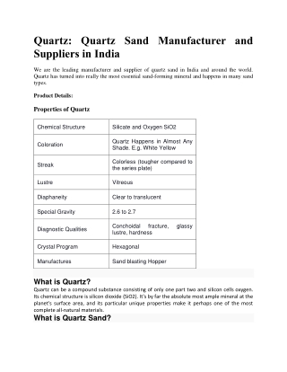 Price of Quartz Sand | Quartz Sand Manufacturer and Supplier in India