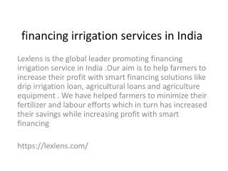 financing irrigation services in India