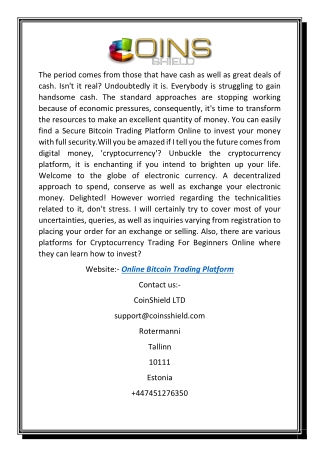Online Bitcoin Trading Platform | Coinsshield.com