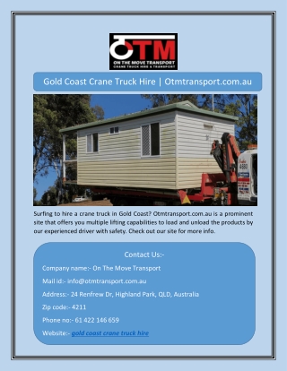 Gold Coast Crane Truck Hire | Otmtransport.com.au