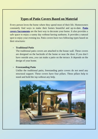 What Type of Materials Patio Cover is Perfect for Home?