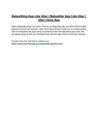 Babysitting App Like Uber | Babysitter App Like Uber | Uber Clone App