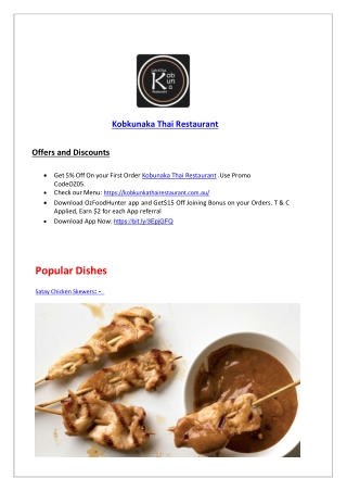 5% Off – Kobkunka Thai restaurant Menu Kingscliff , NSW