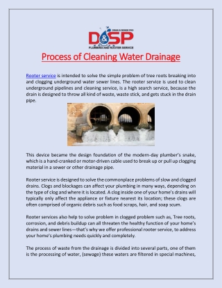 Process of Cleaning Water Drainage
