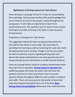 Significance of Driving Lessons For Teen Drivers