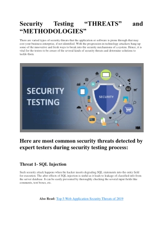 Security Testing “THREATS” and “METHODOLOGIES”