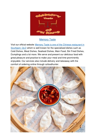 5% off - Memory Taste Chinese Restaurant Southport,QLD