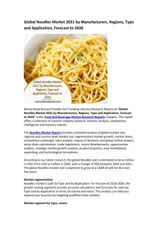 Global Noodles Market 2021 by Manufacturers, Regions, Type and Application, Forecast to 2026