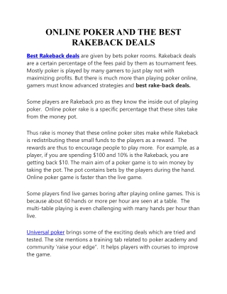ONLINE POKER AND THE BEST RAKEBACK DEALS