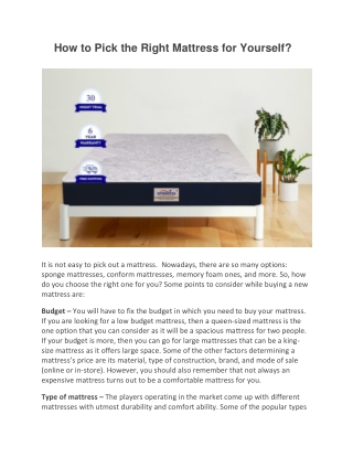 How to Pick the Right Mattress for Yourself?