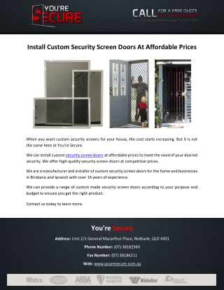 Install Custom Security Screen Doors At Affordable Prices