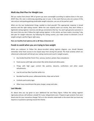 Multi day Diet Plan For Weight Loss