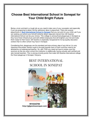 Choose Best International School in Sonepat for Your Child Bright Future