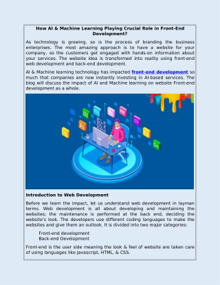 How AI & Machine Learning Technology is Helping Front-End Development