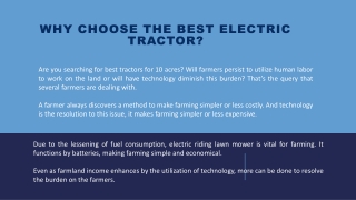 Why choose the best electric tractor?