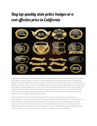 Buy top quality state police badges at a cost-effective price in California