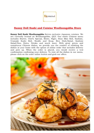 5% Off - Sunny Doll Sushi Japanese Restaurant Wooloongabba, QLD