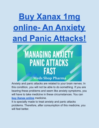 Buy Xanax 1mg online- An Anxiety and Panic Attacks