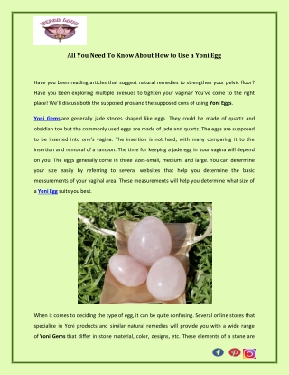 All You Need To Know About How to Use a Yoni Egg