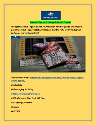 Lockout Tagout Training Online in Canada