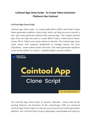 Cointool App Clone Script - To Create Token Generator Platform Like Cointool