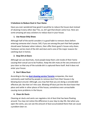 5 Solutions to Reduce Dust in Your Home