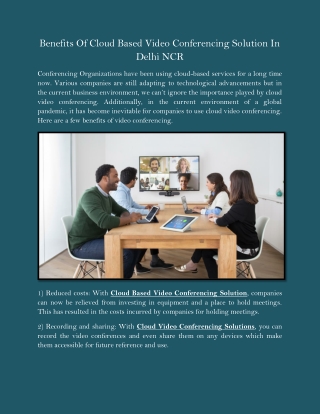 Benefits Of Cloud Based Video Conferencing Solution In Delhi NCR