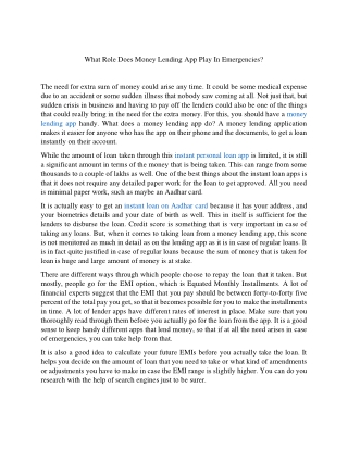 What Role Does Money Lending App Play In Emergencies
