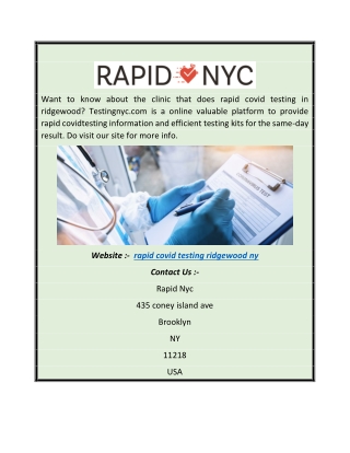 Rapid Covid Testing Ridgewood Ny | Testingnyc.com
