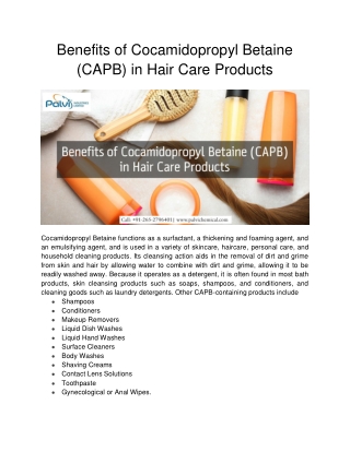 Benefits of Cocamidopropyl Betaine (CAPB) in Hair Care Products