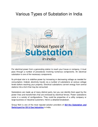 Various Types of Substation in India