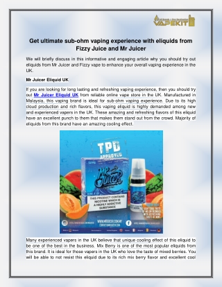 Mr Juicer Eliquid UK