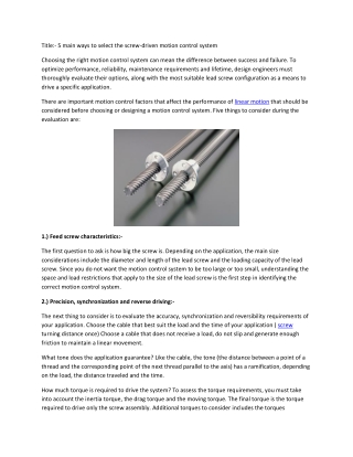 5 main ways to select the screw-driven motion control system