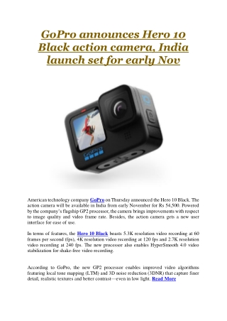 GoPro announces Hero 10 Black action camera, India launch set for early Nov