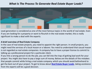 What Is The Process To Generate Real Estate Buyer Leads