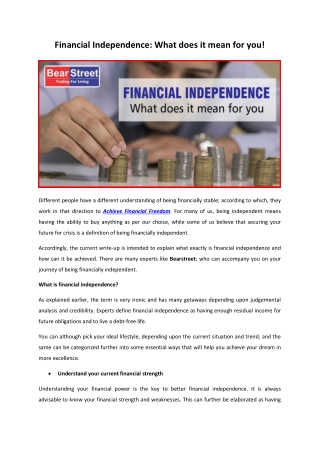Financial Independence What does it mean for you!