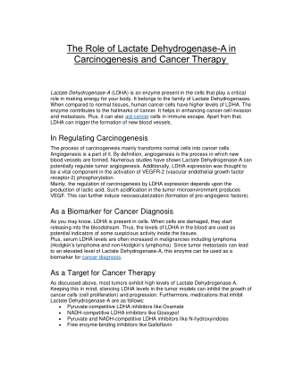The Role of Lactate Dehydrogenase-A in Carcinogenesis and Cancer Therapy
