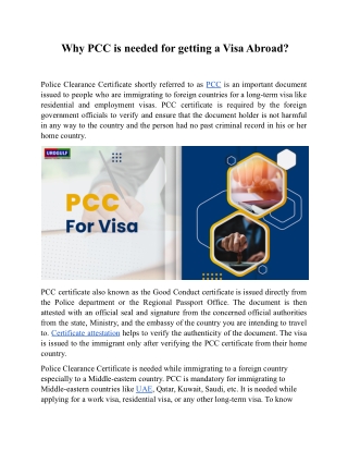 Why PCC is needed for getting a Visa Abroad