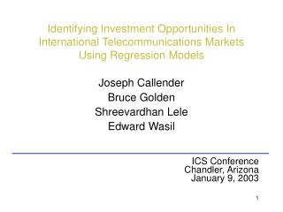 Identifying Investment Opportunities In International Telecommunications Markets Using Regression Models