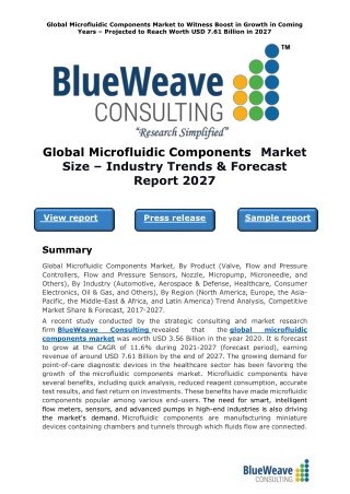Global Microfluidic Components Market Size – Industry Trends & Forecast Report 2027
