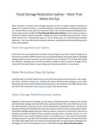 Flood Damage Restoration Sydney