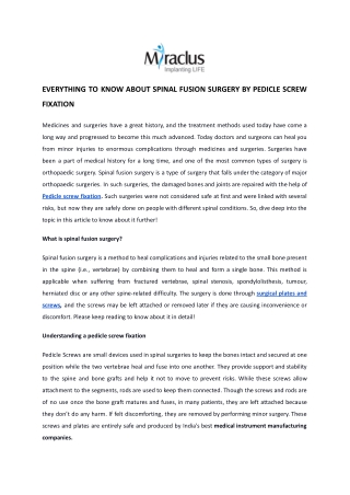 Everything To Know About Spinal Fusion Surgery By Pedicle Screw Fixation
