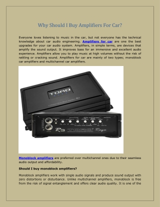 Why Should I Buy Amplifiers For Car