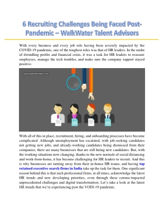 6 Recruiting Challenges Being Faced Post-Pandemic – WalkWater Talent Advisors