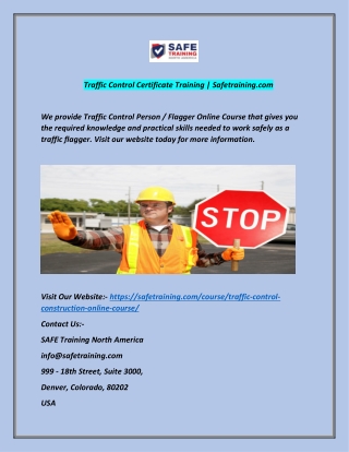 Traffic Control Certificate Training | Safetraining.com